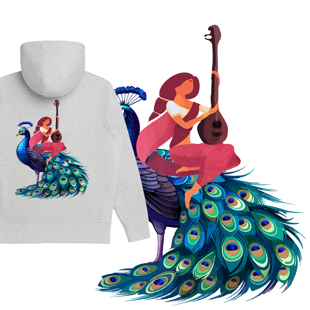 Prithvi (पृथ्वी) Mother Earth Mounted on a Peacock - GOTS® Cotton Hoodie