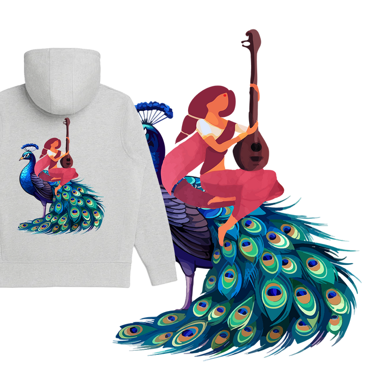 Prithvi (पृथ्वी) Mother Earth Mounted on a Peacock - GOTS® Cotton Hoodie