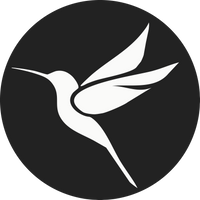 White silhouette of a hummingbird on a black circular background