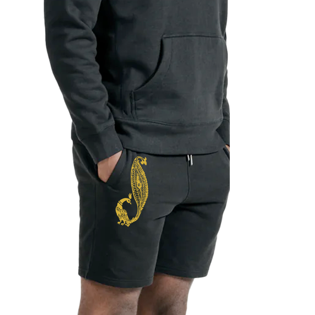 Peacock in Luxury Gold Cotton Black Shorts