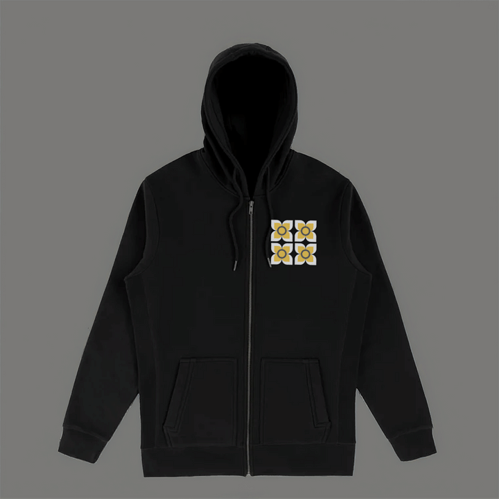 Illusion Pocket Black Zip-Up Hoodie