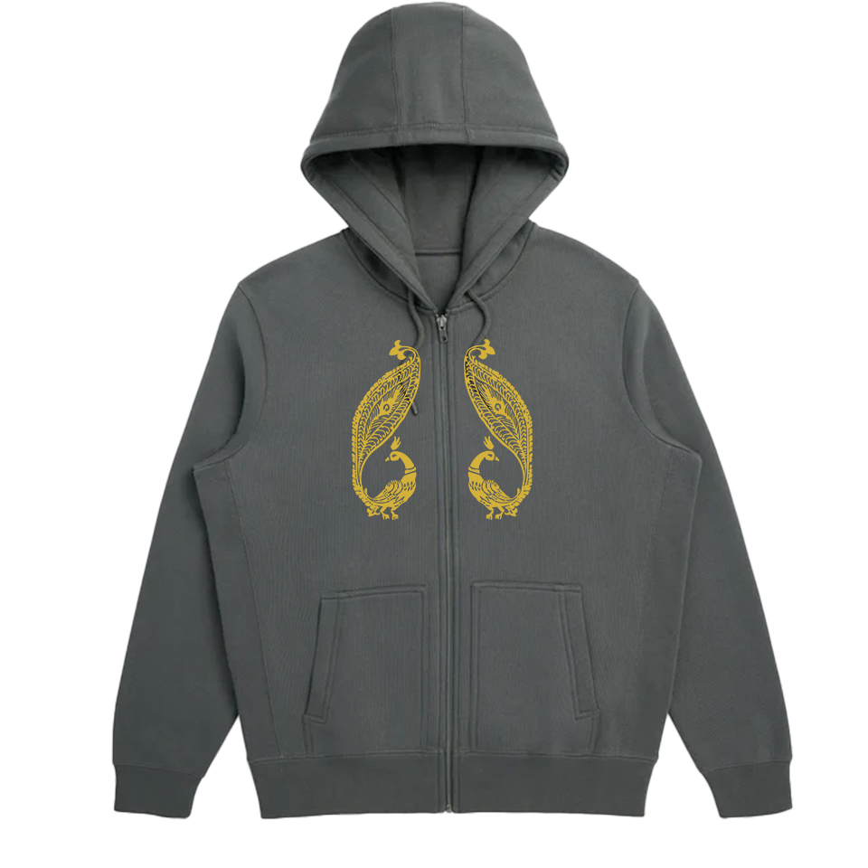 Peacock in Gold Zip-up Hoodie