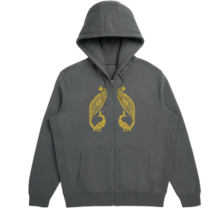 Peacock in Gold Zip-up Hoodie